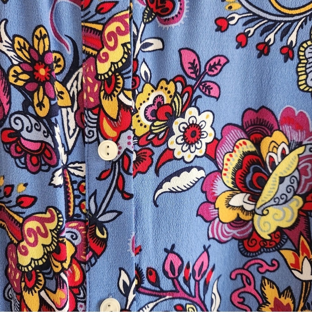 Talbots Floral Midi Shirt Dress 12 Button Front Tie Waist Fit Flare Cottagecore - Picture 7 of 12